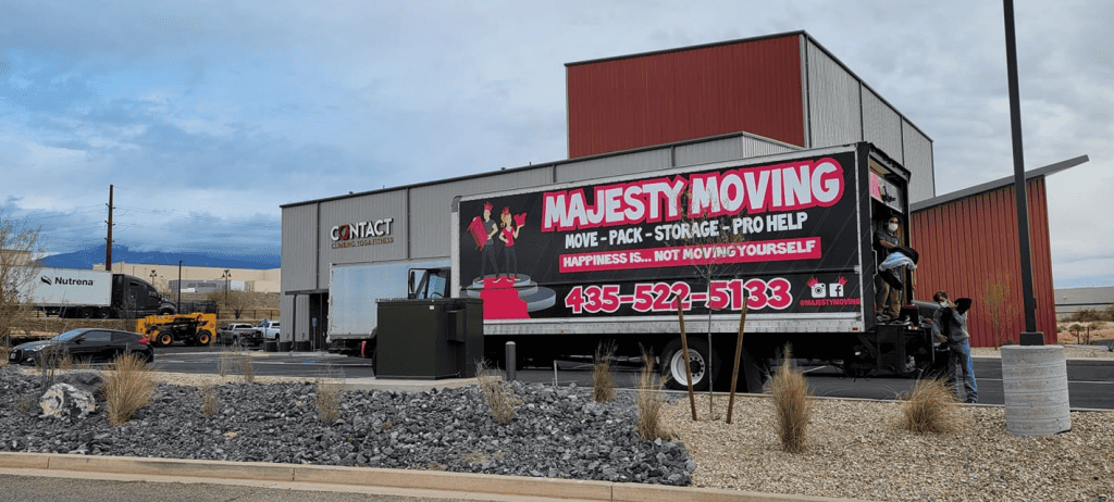 Majesty moving truck outside the building